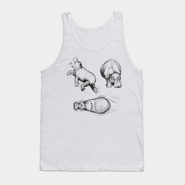 Sketches of a Hippopotamus Tank Top by AniaArtNL